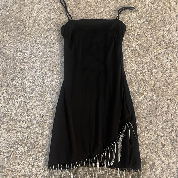 Windsor Black Rhinestone Fringe Mini Dress Size Small Party Prom - Picture 4 of 9